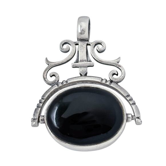 Reversible Oval Pendant | Mother of Pearl Onyx | Vintage Sterling Silver 925 - Picture 2 of 6